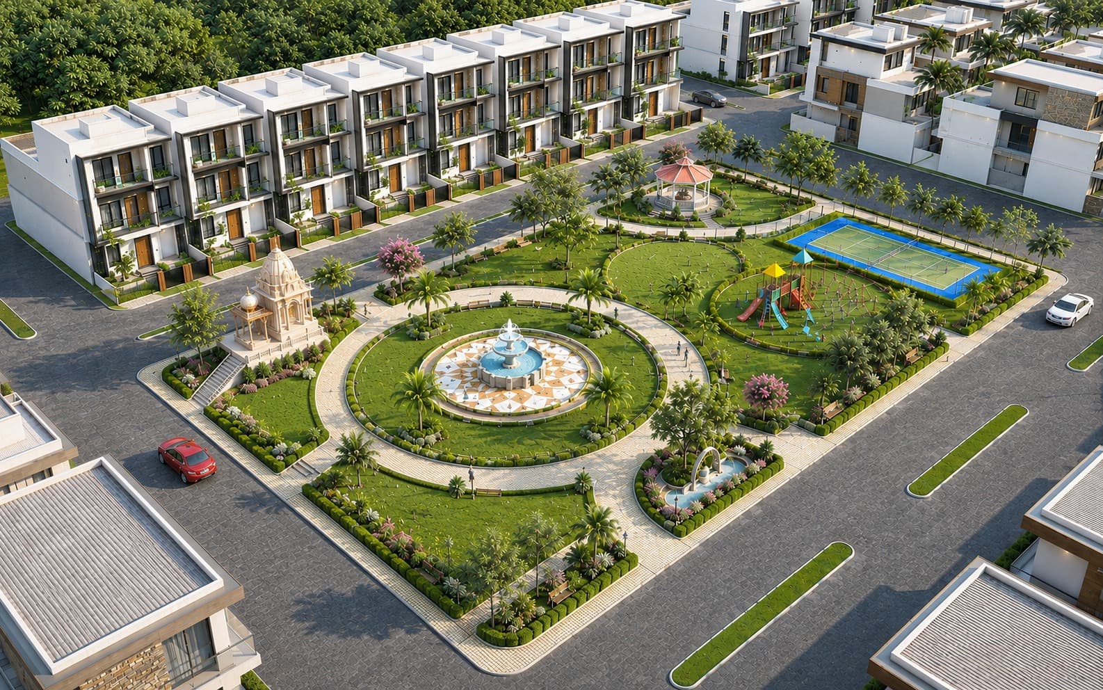 Aerial view of Gayatri Greens central garden