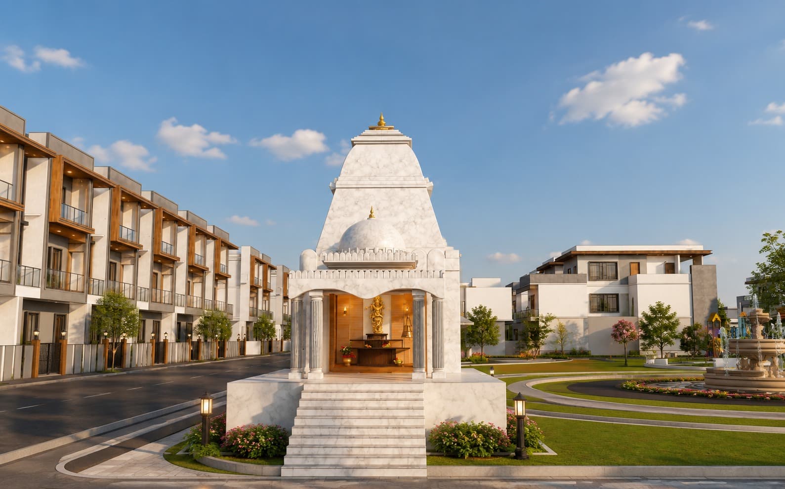 Temple garden with villas