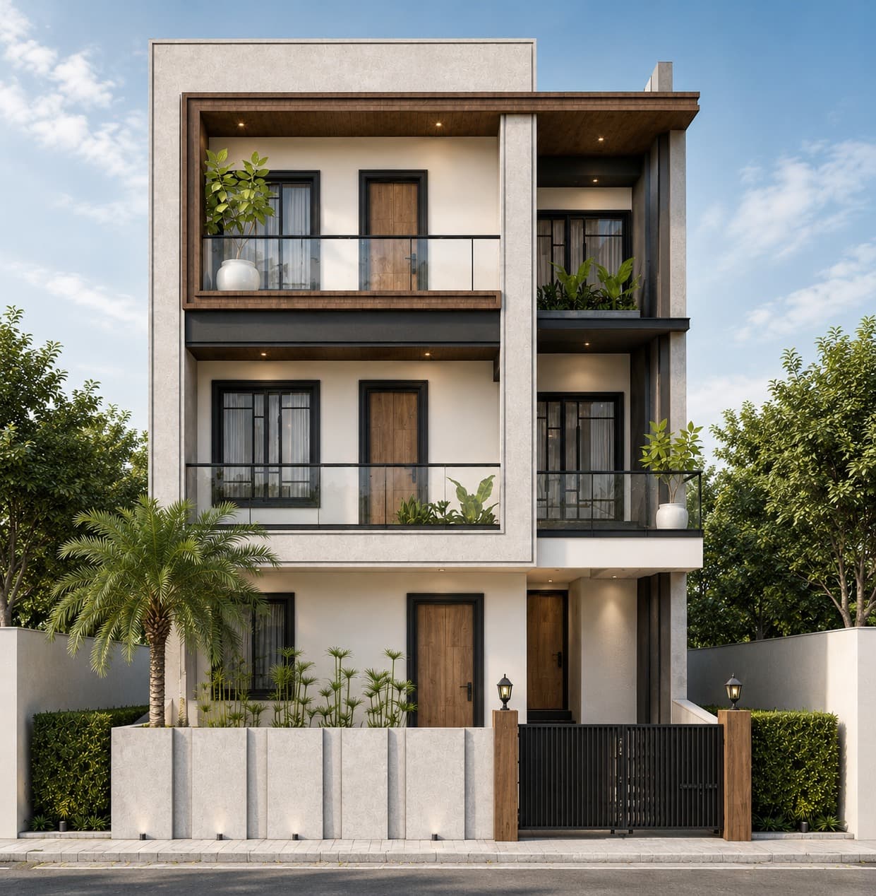 Villa daytime — clean white and beige elevation