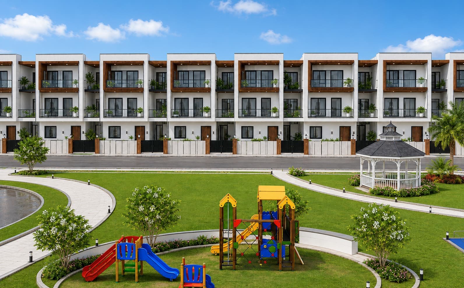 Children's play area and landscaped garden
